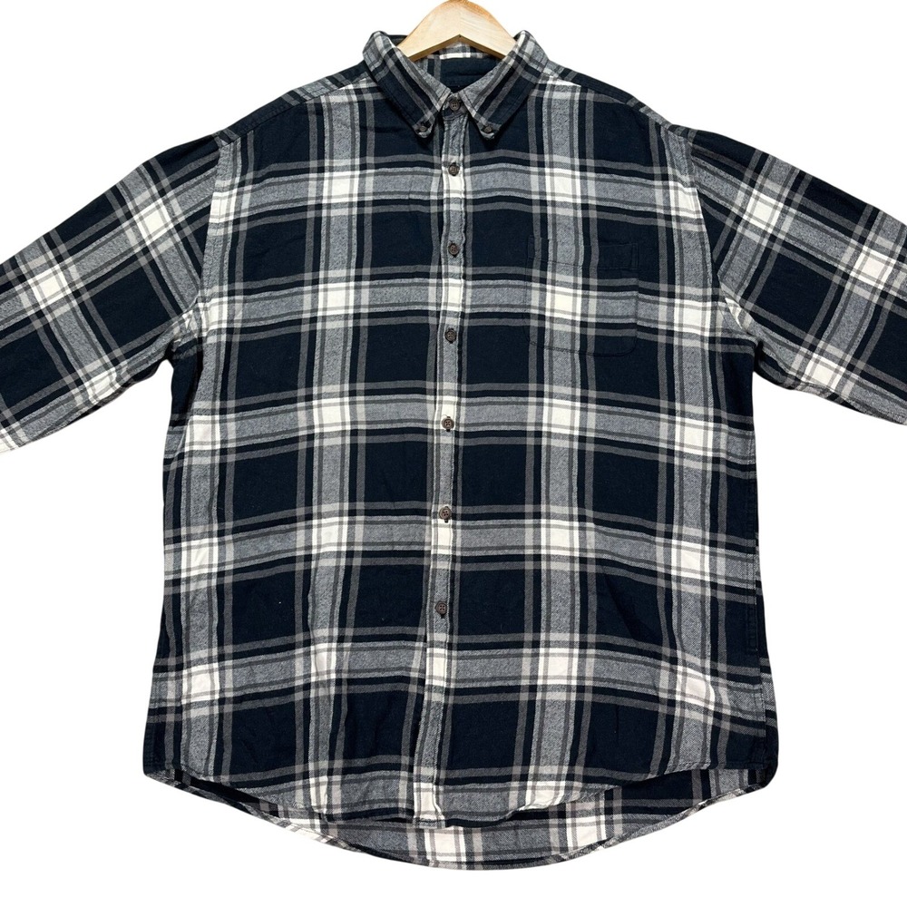 Croft Barrow Shirt Mens Large Black White Buffalo Check Button Down Long Sleeve